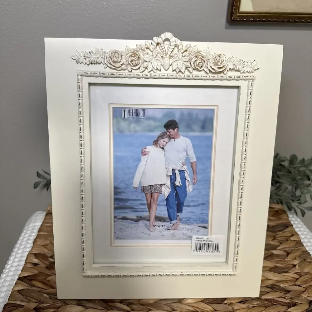 Melannco Ivory Ornate Picture Frame 8x10 5x7 Matted Floral Glass Frame NOS